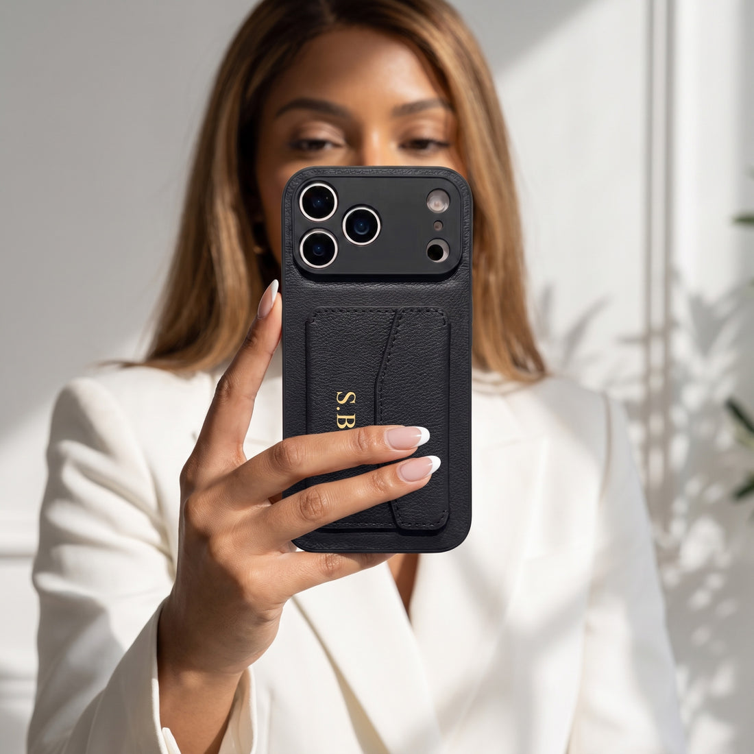 Black Leather iPhone Case With Card Holder