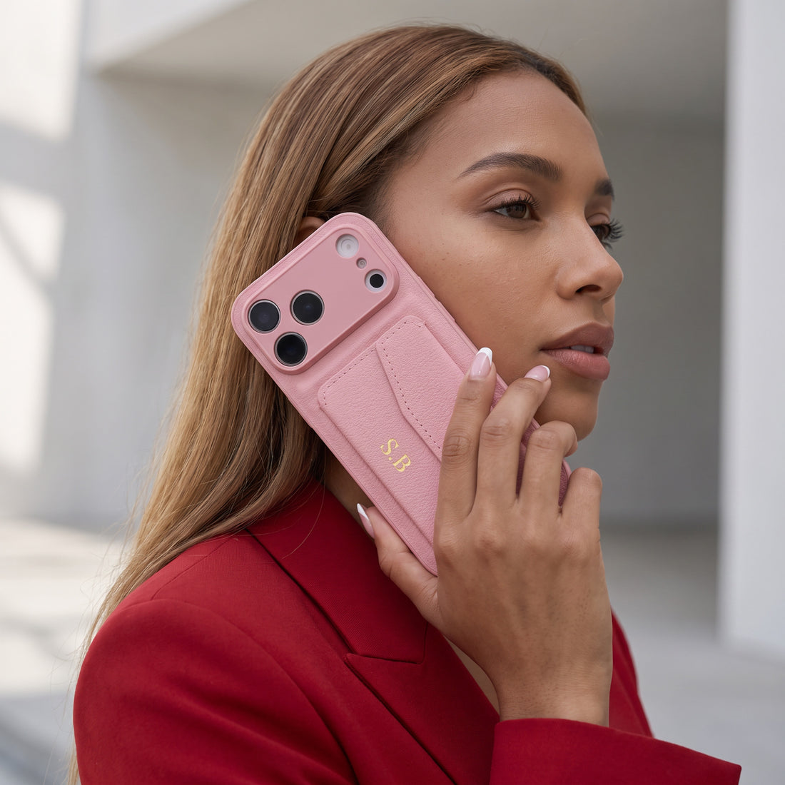 Pink Leather iPhone Case With Card Holder