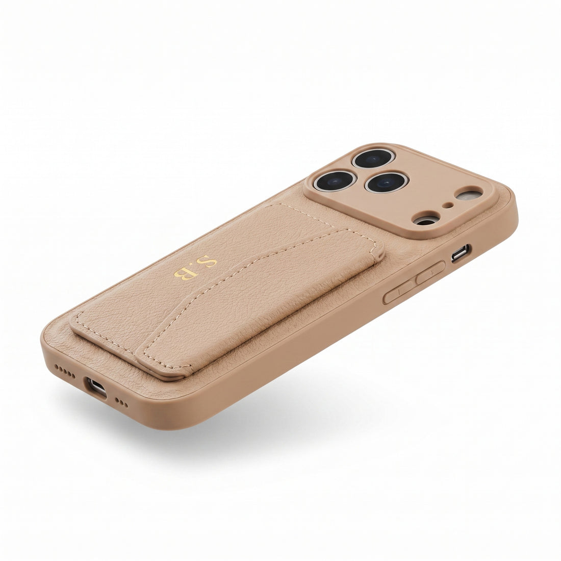 Beige Leather iPhone Case With Card Holder