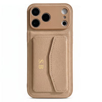 Beige Leather iPhone Case With Card Holder