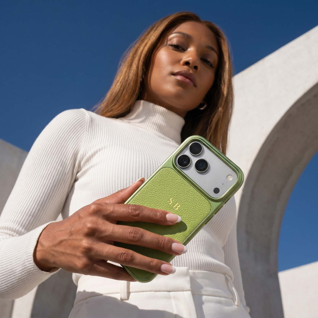 Green Personalized iPhone Case With Leather