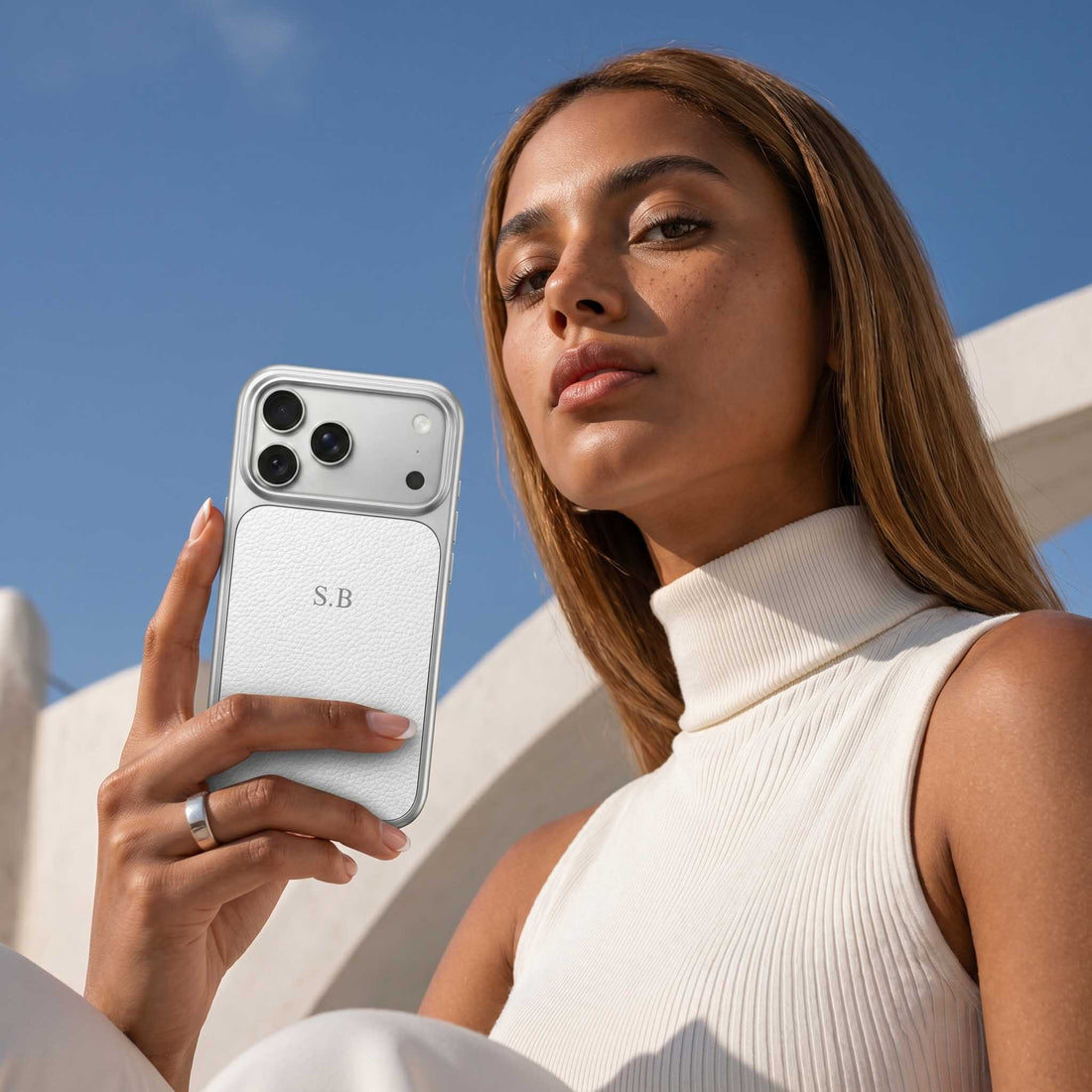 White Personalized iPhone Case With Leather