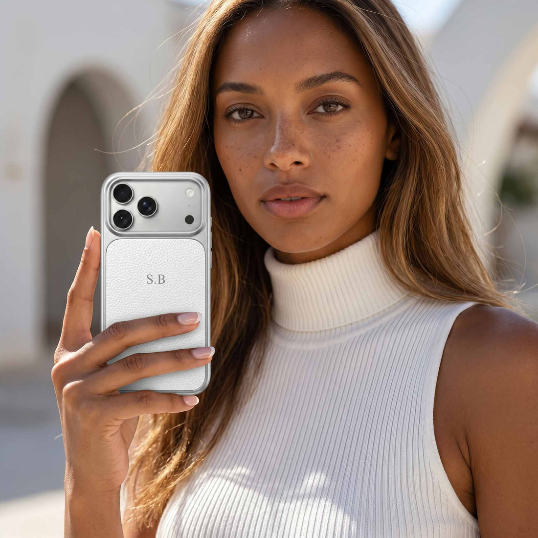 White Personalized iPhone Case With Leather