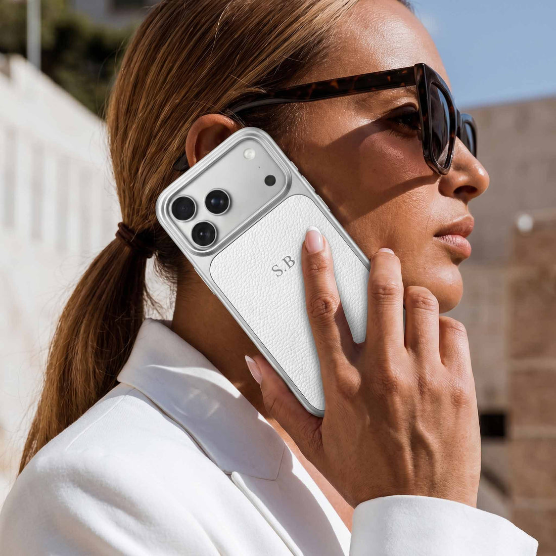 White Personalized iPhone Case With Leather