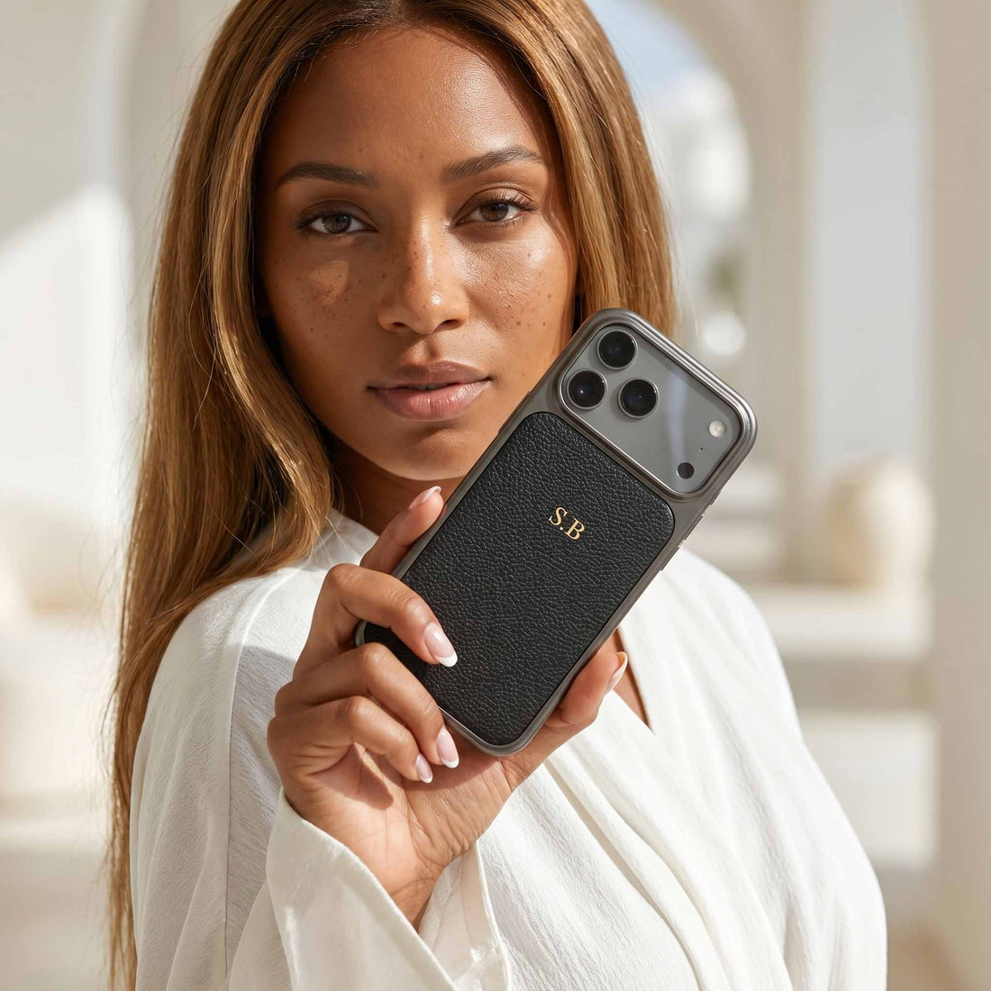 Black Personalized iPhone Case With Leather