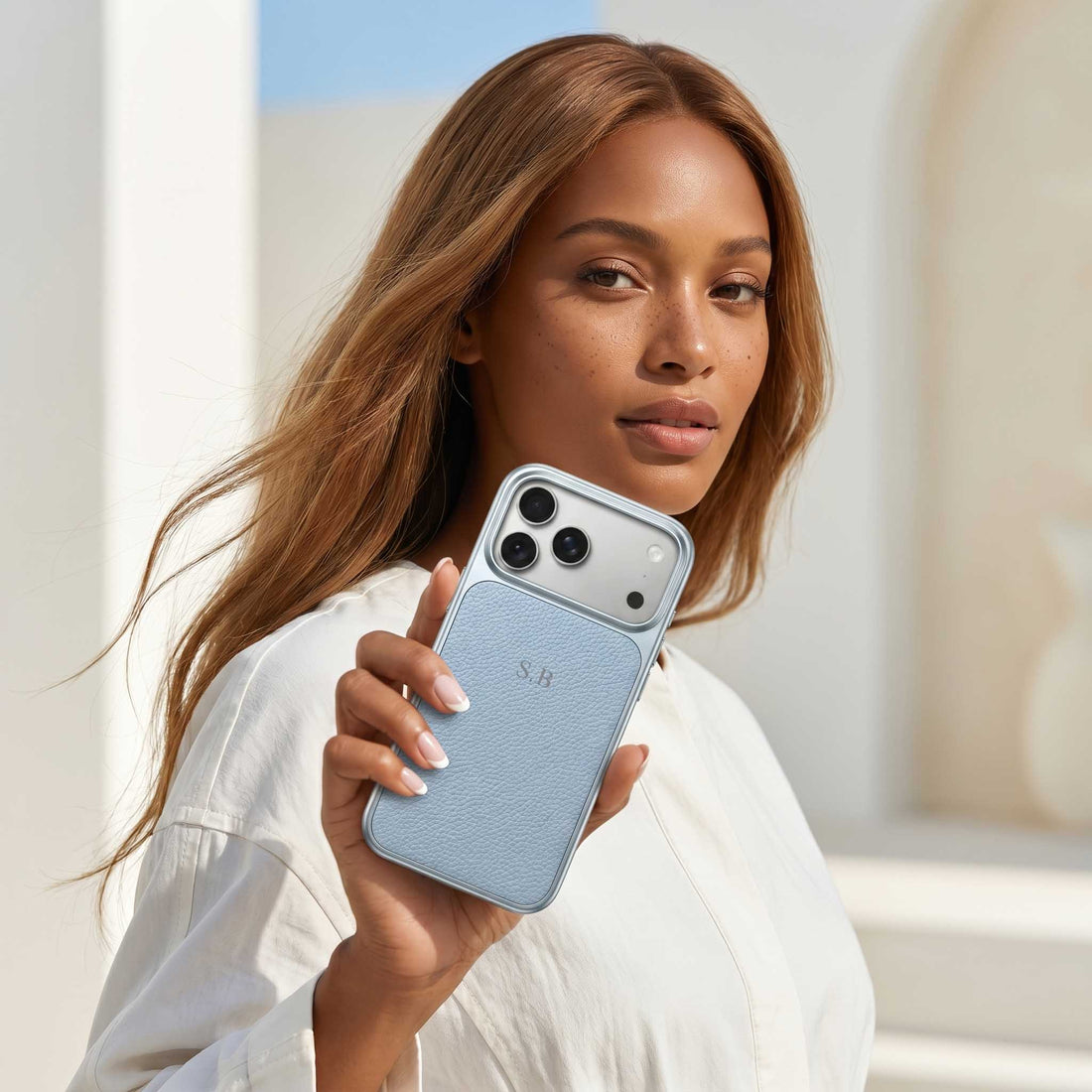 Blue Personalized iPhone Case With Leather