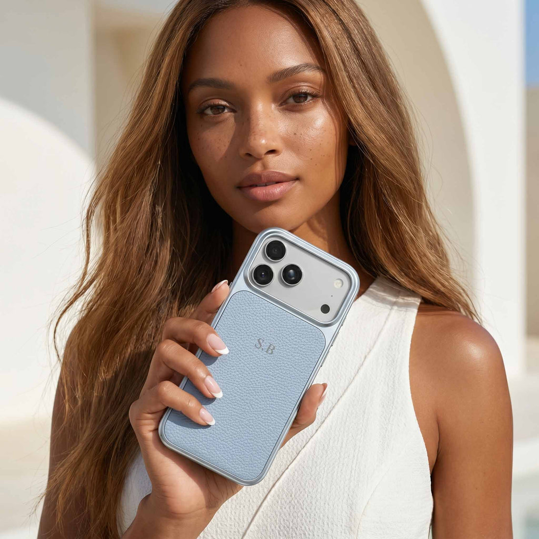 Blue Personalized iPhone Case With Leather