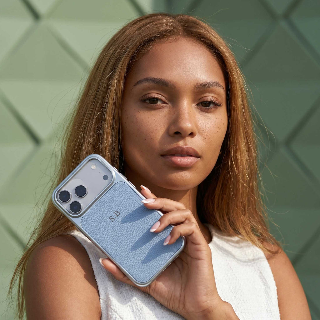Blue Personalized iPhone Case With Leather