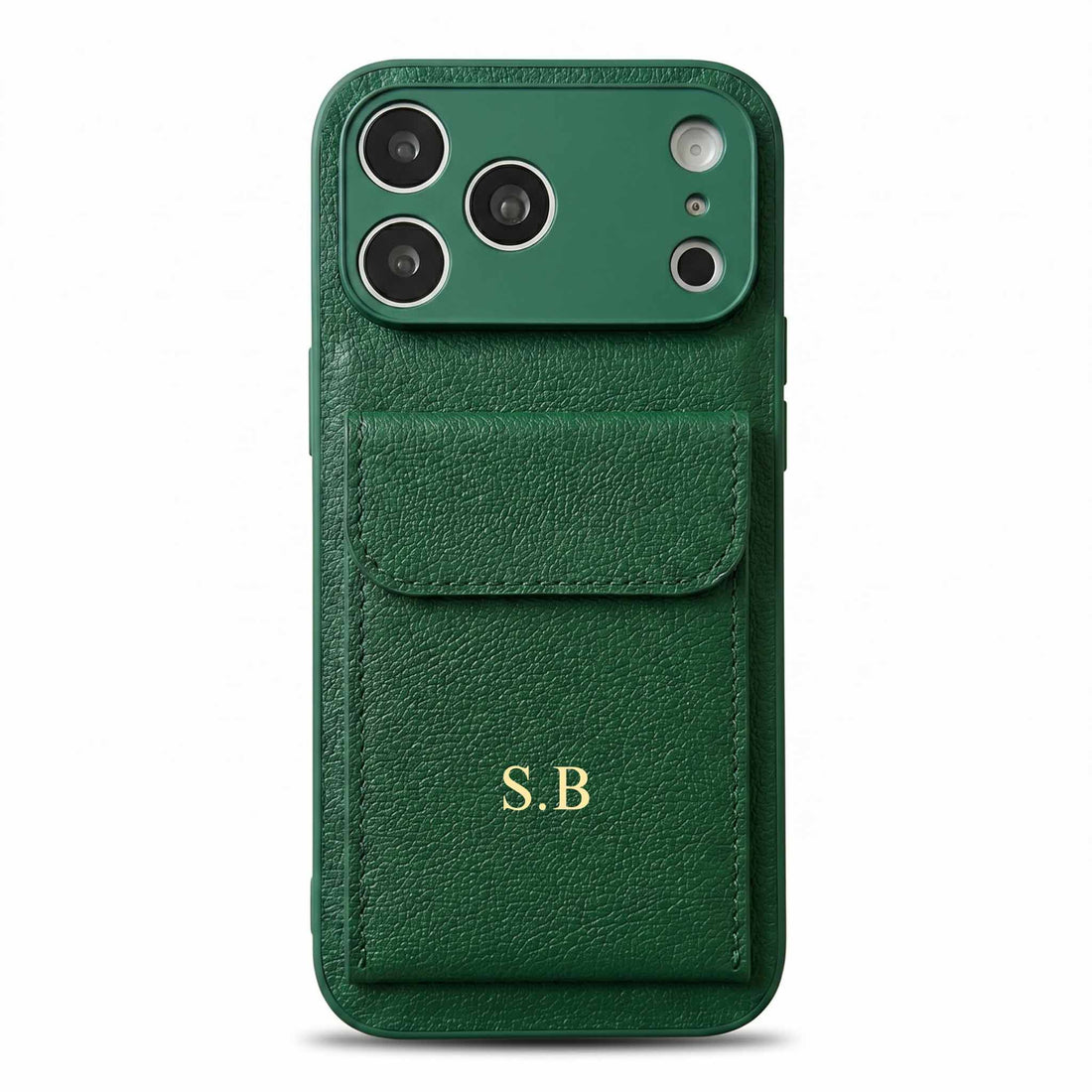 Green Personalized Leather iPhone Case With Card Holder