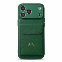Green Personalized Leather iPhone Case With Card Holder