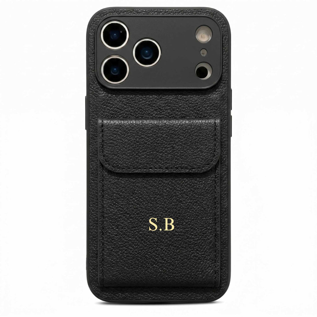 Black Personalized Leather iPhone Case With Card Holder