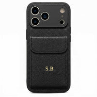 Black Personalized Leather iPhone Case With Card Holder