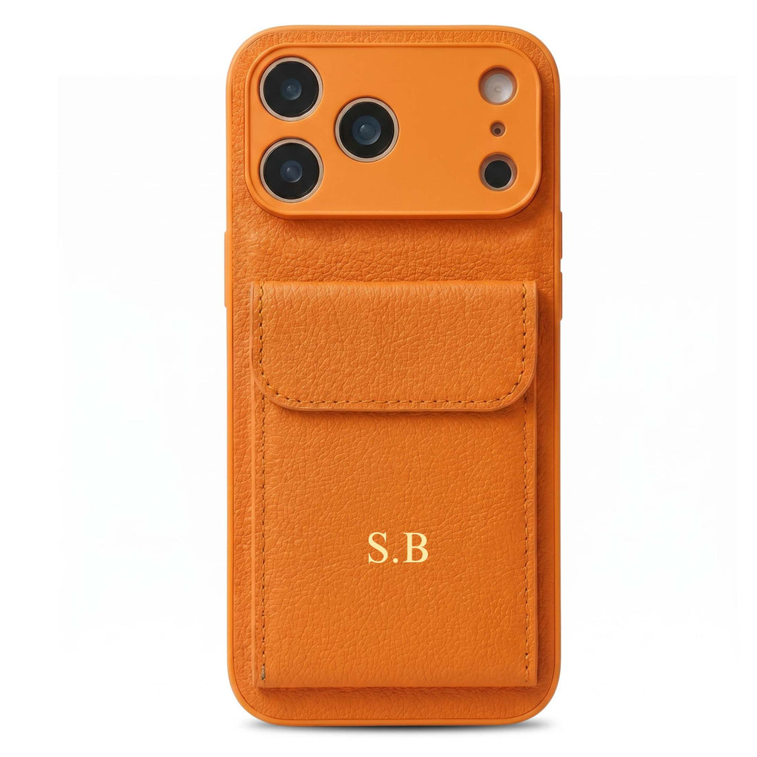 Orange Personalized Leather iPhone Case With Card Holder