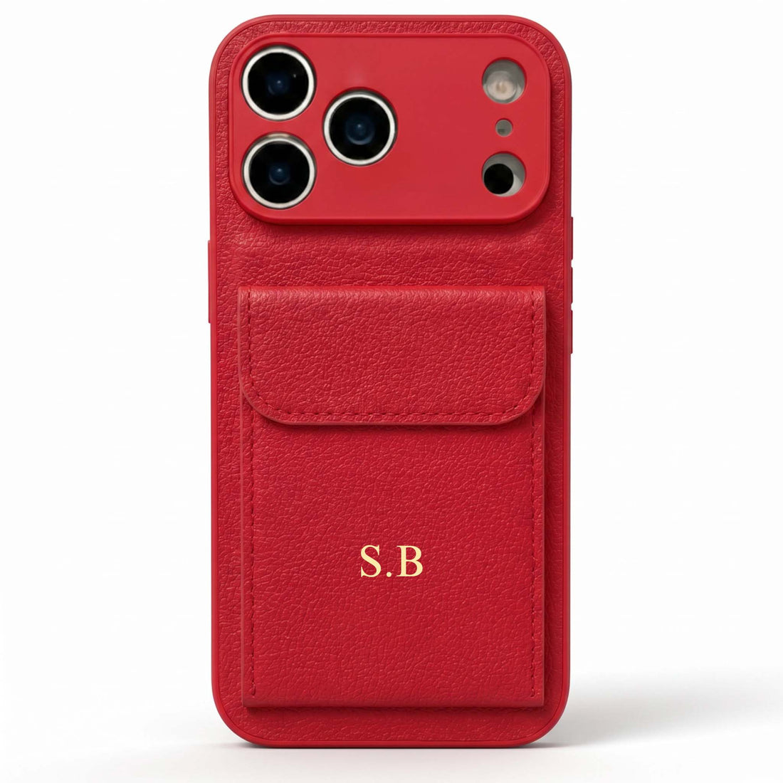 Red Personalized Leather iPhone Case With Card Holder