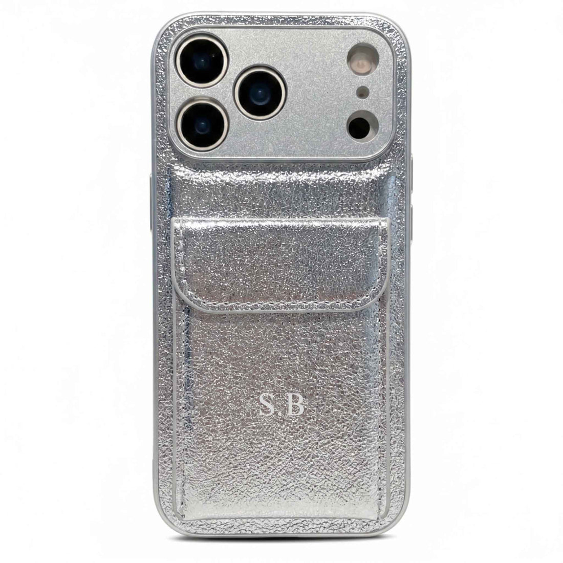 Silver Personalized Leather iPhone Case With Card Holder
