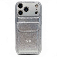 Silver Personalized Leather iPhone Case With Card Holder