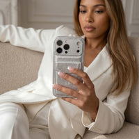 Silver Personalized Leather iPhone Case With Card Holder