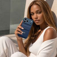 Blue Personalized Leather iPhone Case With Card Holder