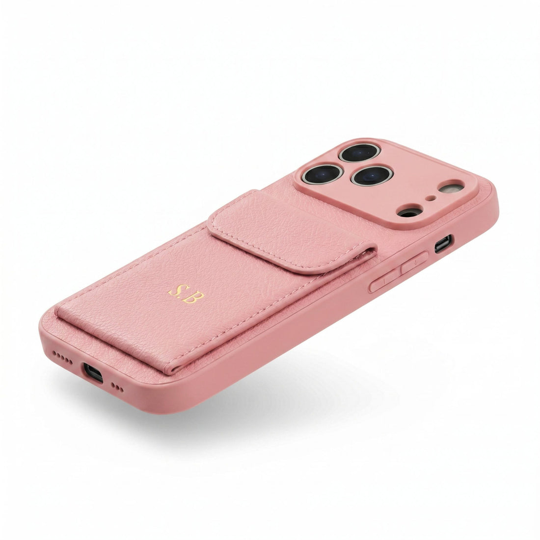 Pink Personalized Leather iPhone Case With Card Holder
