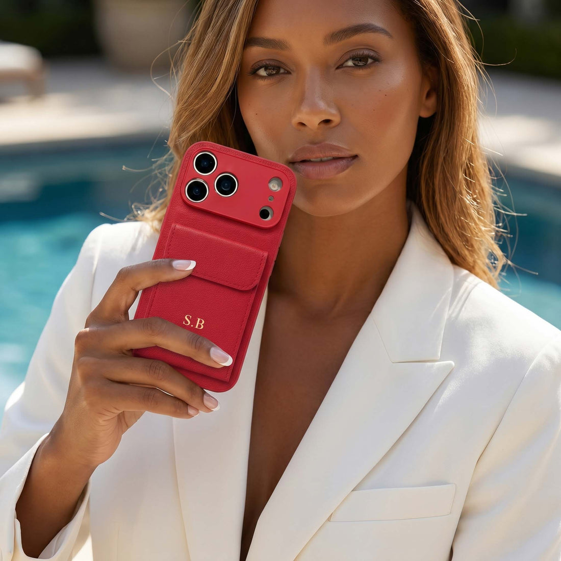 Red Personalized Leather iPhone Case With Card Holder