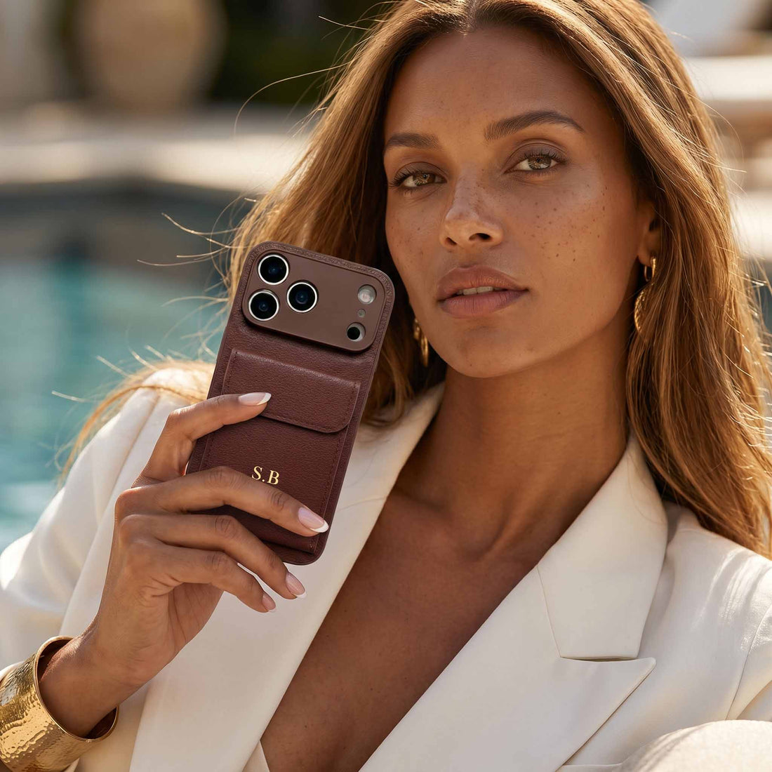 Brown Personalized Leather iPhone Case With Card Holder