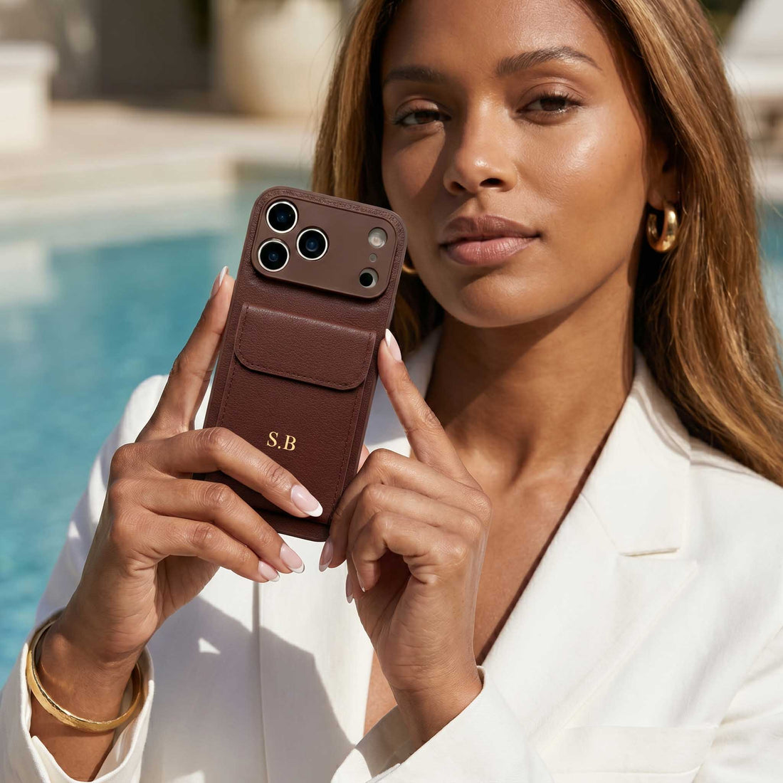 Brown Personalized Leather iPhone Case With Card Holder