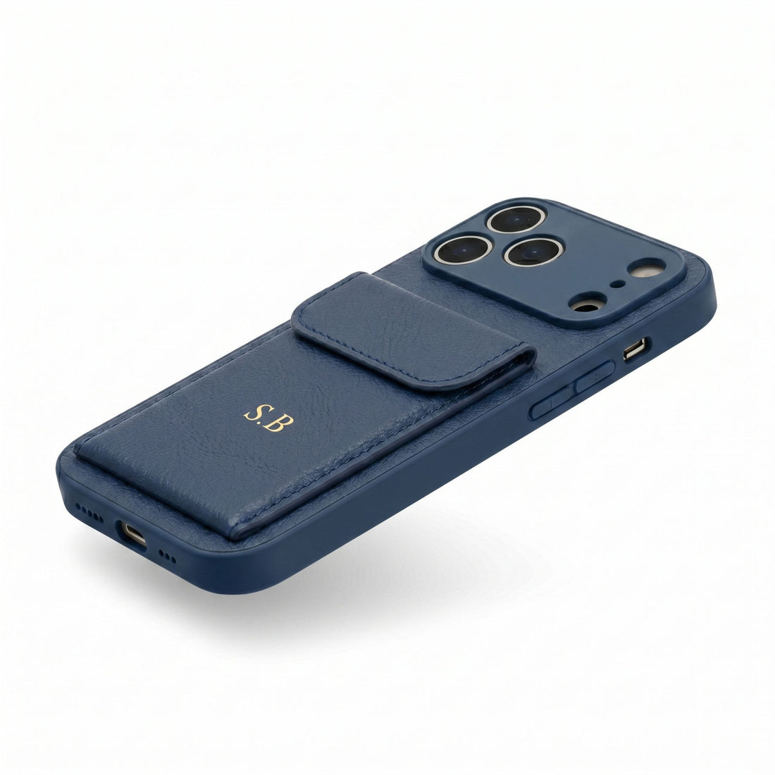 Blue Personalized Leather iPhone Case With Card Holder