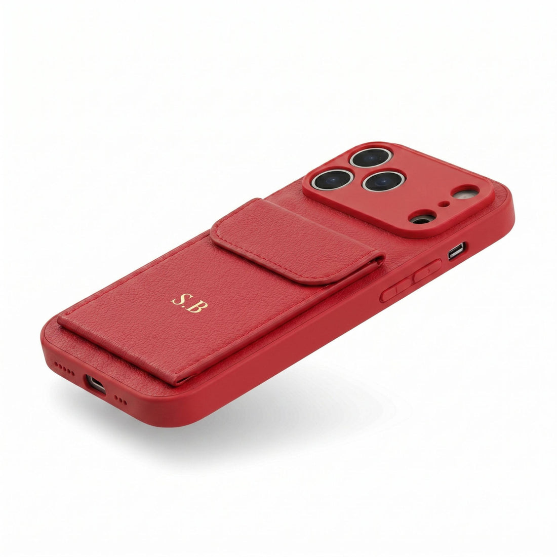 Red Personalized Leather iPhone Case With Card Holder