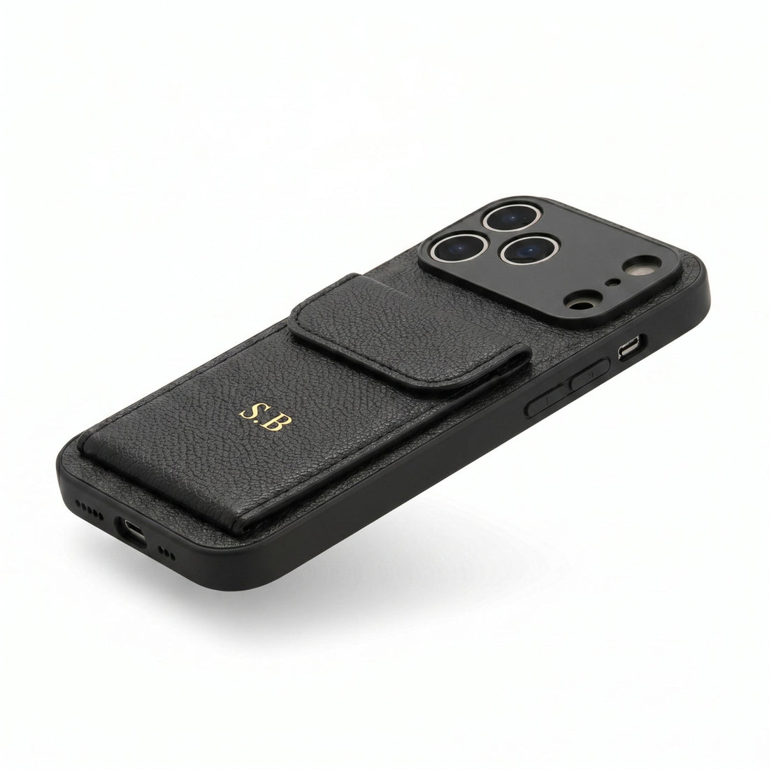 Black Personalized Leather iPhone Case With Card Holder