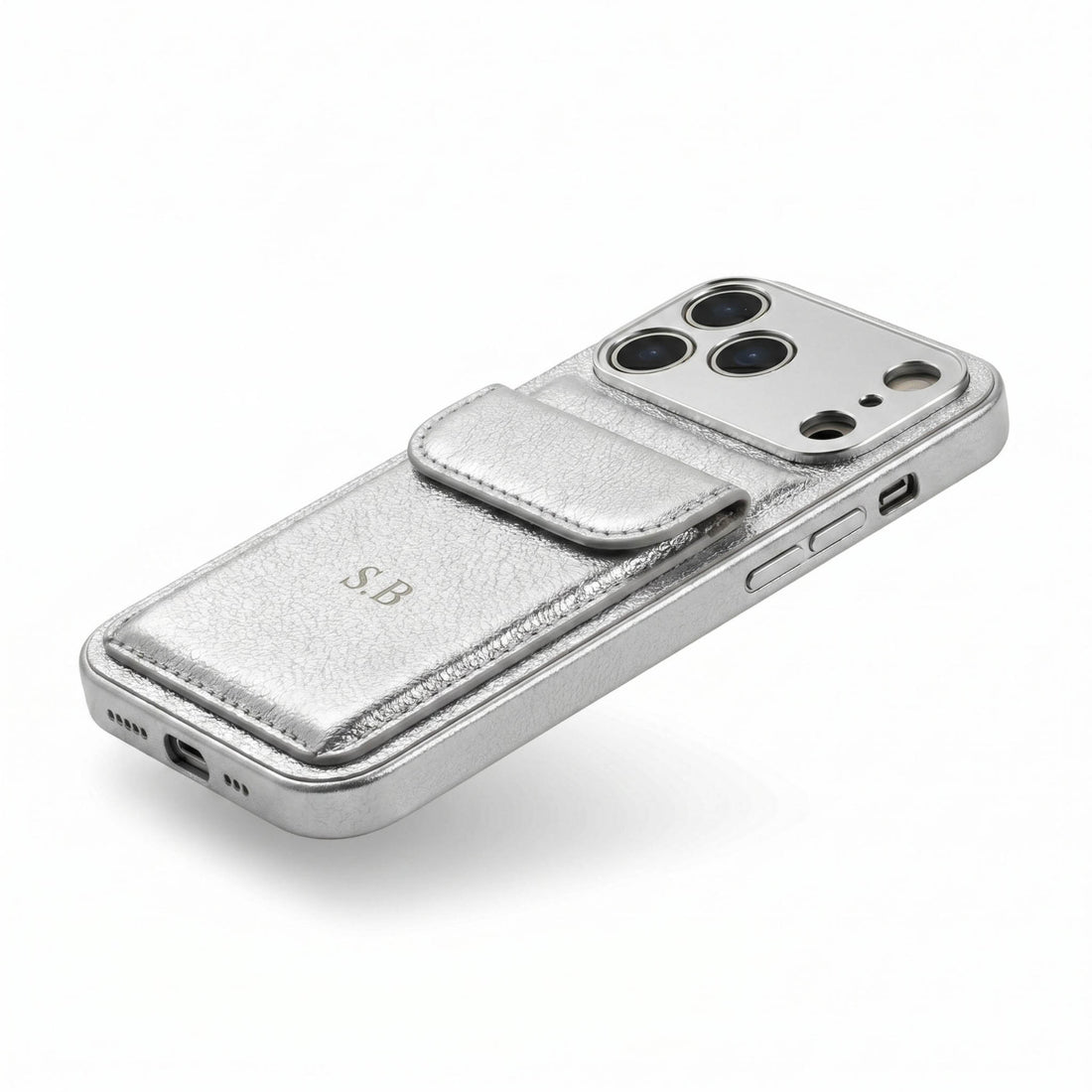 Silver Personalized Leather iPhone Case With Card Holder