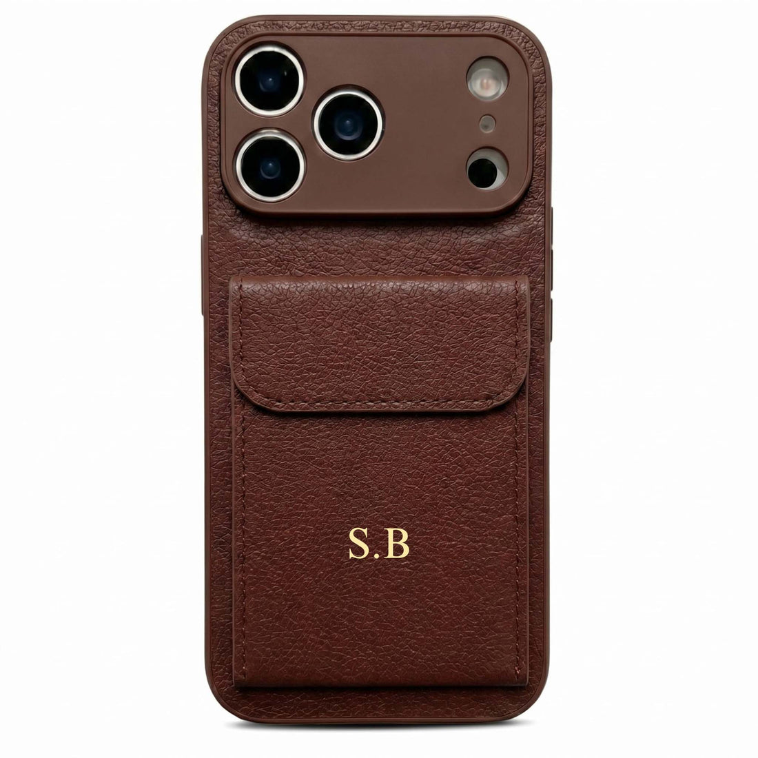 Brown Personalized Leather iPhone Case With Card Holder