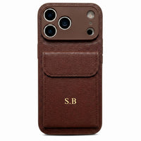 Brown Personalized Leather iPhone Case With Card Holder