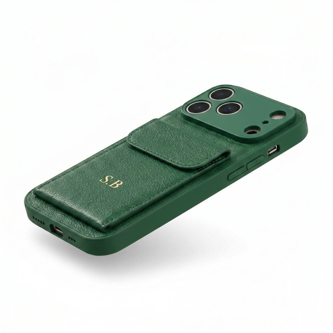 Green Personalized Leather iPhone Case With Card Holder