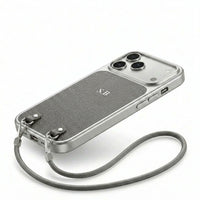 Gray Personalized Leather iPhone Case with Strap Handle