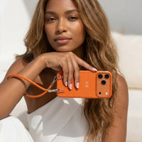Orange Personalized Leather iPhone Case with Strap Handle