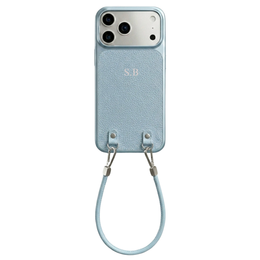 Blue Personalized Leather iPhone Case with Strap Handle