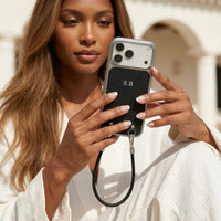Black Personalized Leather iPhone Case with Strap Handle