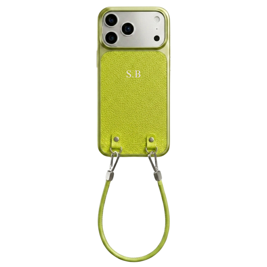 Green Personalized Leather iPhone Case with Strap Handle