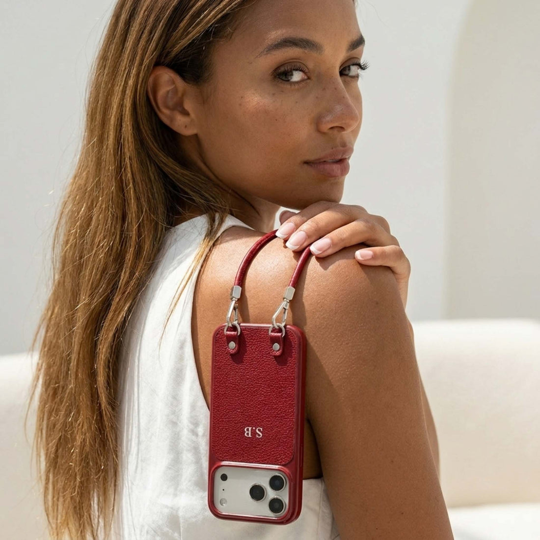 Wine Personalized Leather iPhone Case with Strap Handle