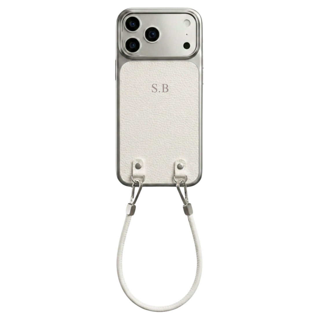 White Personalized Leather iPhone Case with Strap Handle