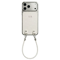 White Personalized Leather iPhone Case with Strap Handle