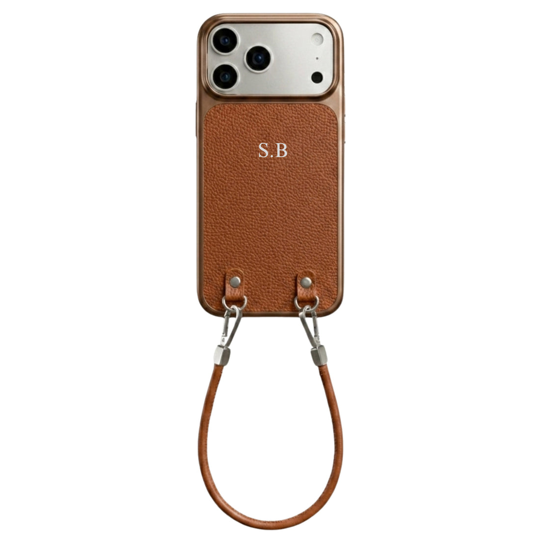 Brown Personalized Leather iPhone Case with Strap Handle