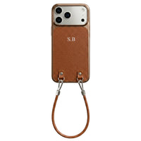 Brown Personalized Leather iPhone Case with Strap Handle