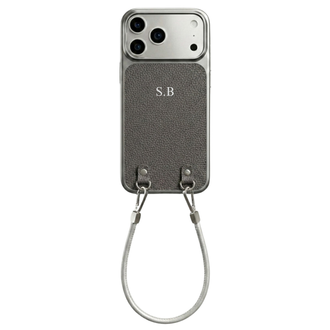 Gray Personalized Leather iPhone Case with Strap Handle