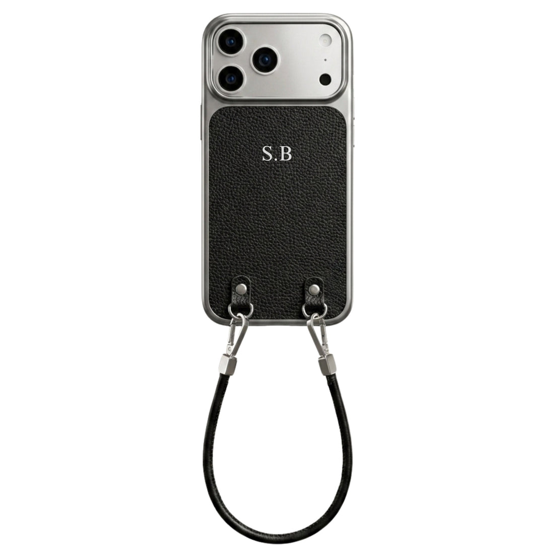 Black Personalized Leather iPhone Case with Strap Handle