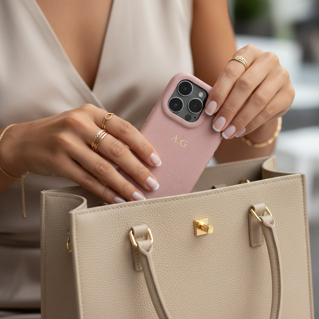 Coral pink Leather iPhone Case - Snap Bands