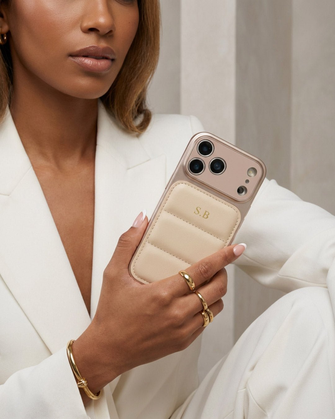 Cream Personalized iPhone Leather Case - Snap Bands