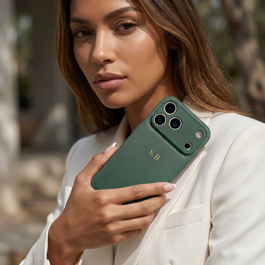 Green Personalized Leather iPhone Case
