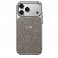 Gray Personalized iPhone Case With Leather - Snap Bands