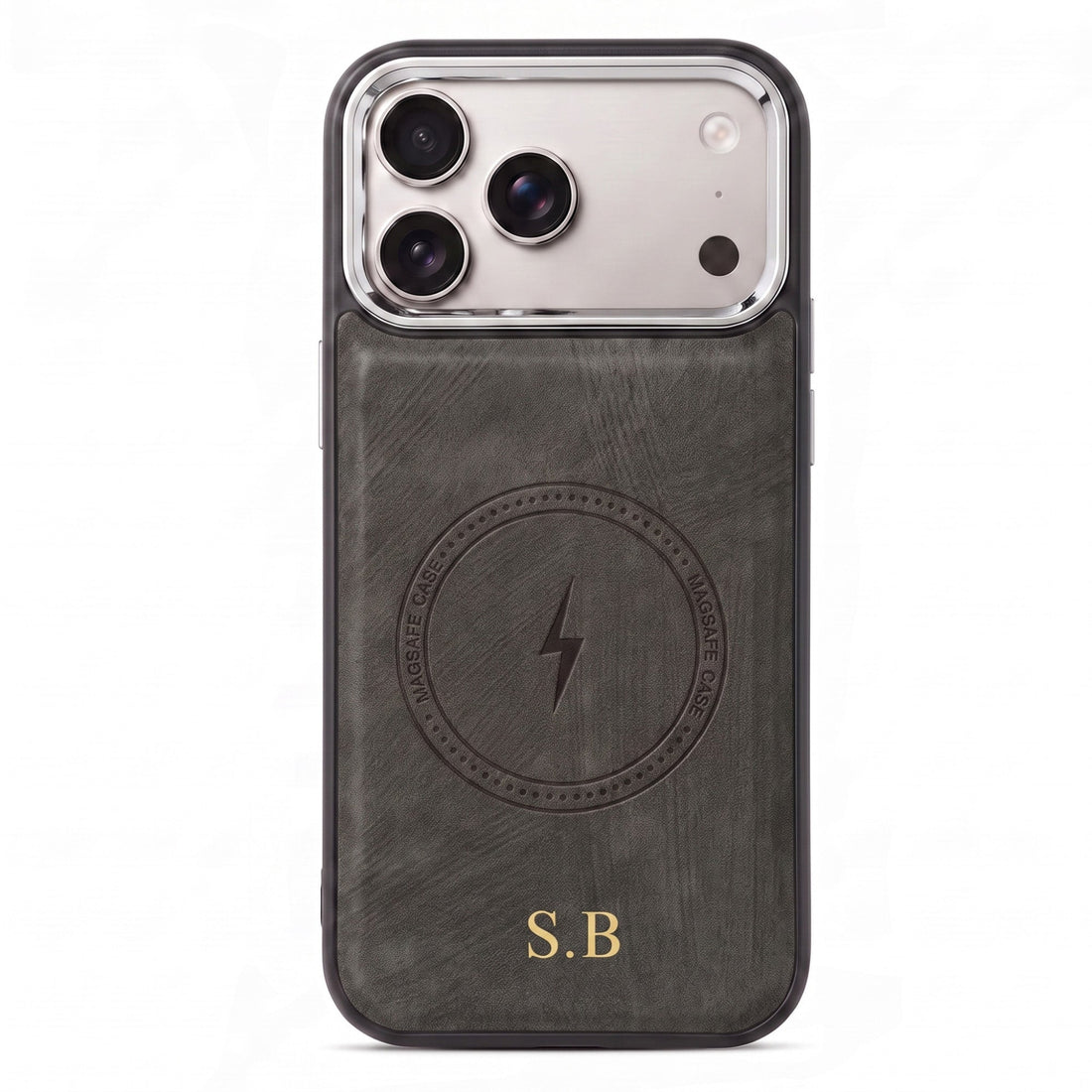 Gray Wireless Charge Monogram Leather iPhone Case - #Snap Bands#
